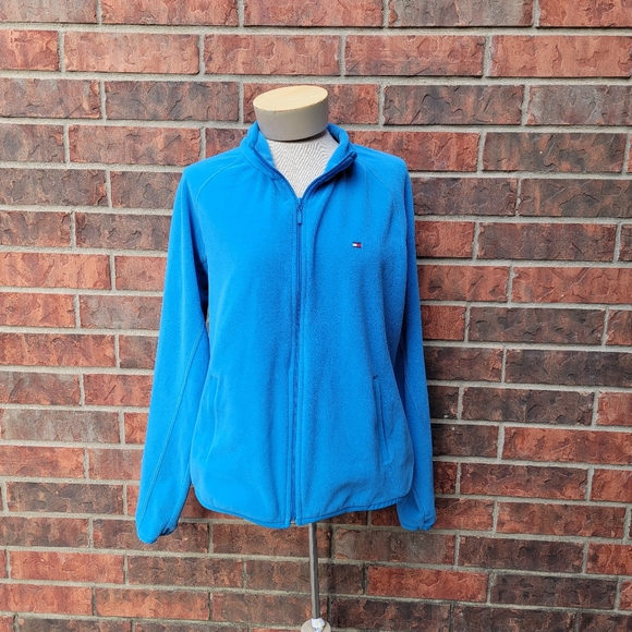 Tommy Hilfiger Jeans Fleece Jacket Womens X-Large Solid Blue Full Zip 2000's - Picture 3 of 14